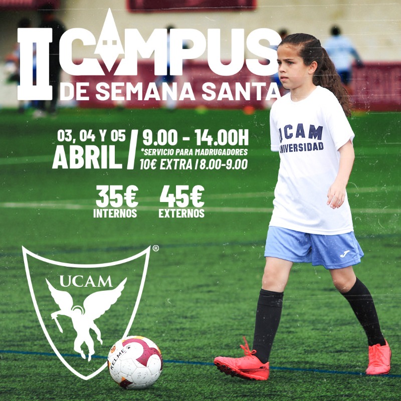 UCAMMurciaCF's tweet photo. 📋 Abierto el plazo de inscripción para el II Campus de Semana Santa del UCAM Murcia CF. 

📆 Lunes 3, martes 4 y miércoles 5 de abril. 

📍 Campo El Limonar (Santomera)

👉🏻 Precios: 35€ (Canteranos) / 45€ (Jugadores externos al Club). 

💻 Apúntate en futbolbase@ucamcf.es
