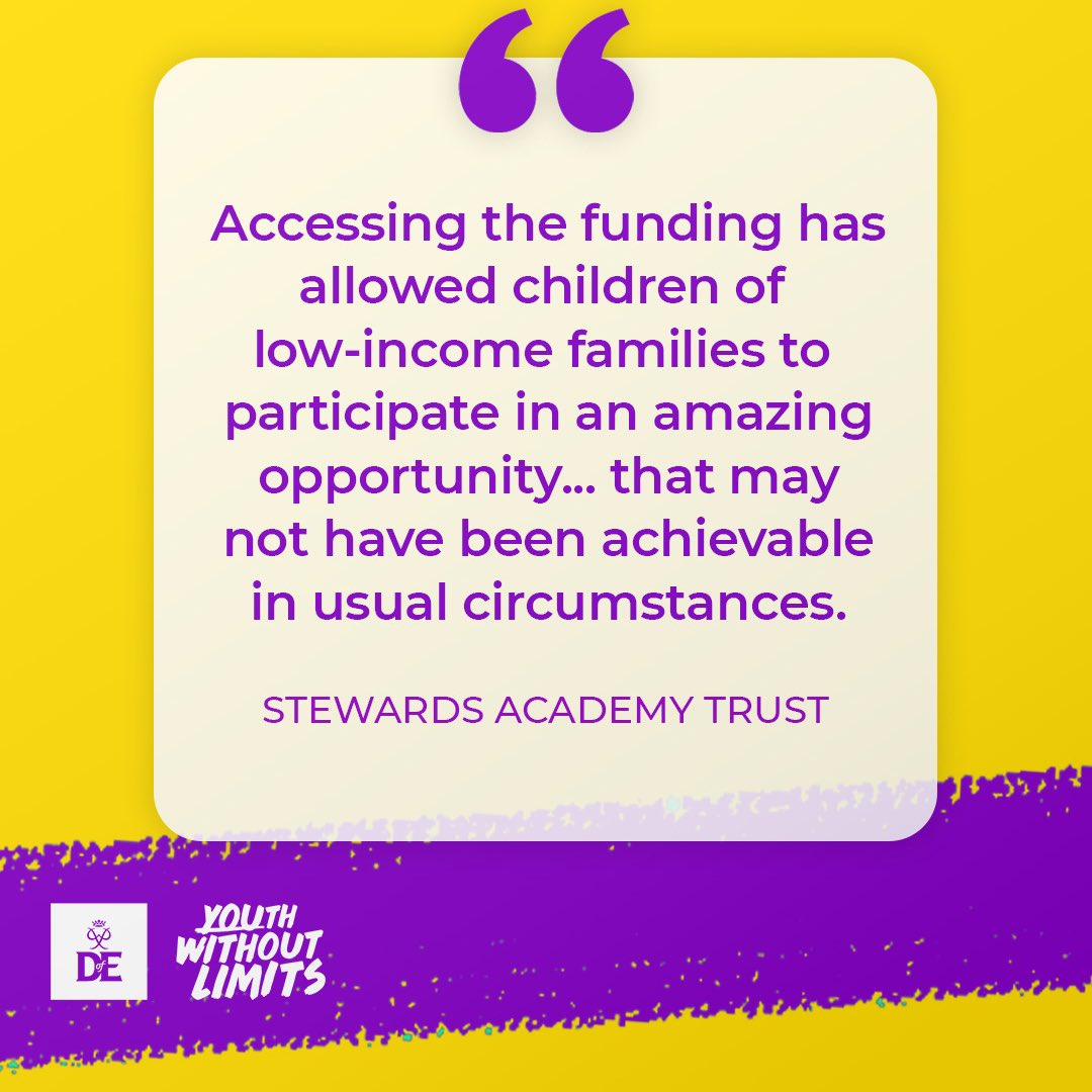 The Duke of Edinburgh’s Award (@dofe) on Twitter photo Your school could be eligible for funding to start running the DofE, thanks to investment from <a href="/educationgovuk/">Department for Education</a> and <a href="/DCMS/">Department for Culture, Media and Sport</a>!
You’ll receive tailored support to help give more young people the chance to take part in a life-changing DofE programme.
dofe.org/access-without… Your school could be eligible for funding to start running the DofE, thanks to investment from <a href="/educationgovuk/">Department for Education</a> and <a href="/DCMS/">Department for Culture, Media and Sport</a>!
You’ll receive tailored support to help give more young people the chance to take part in a life-changing DofE programme.
dofe.org/access-without…