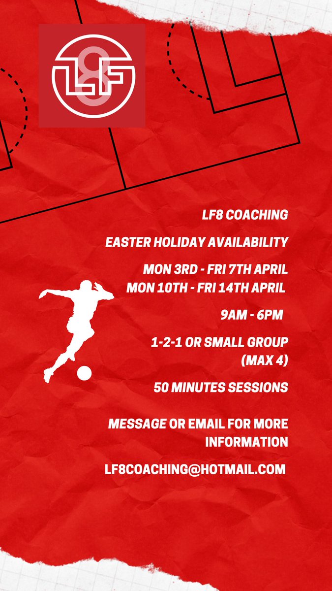 ⚽️ Easter Holiday Availability ⚽️ 

Mon 3rd to Fri 14th April