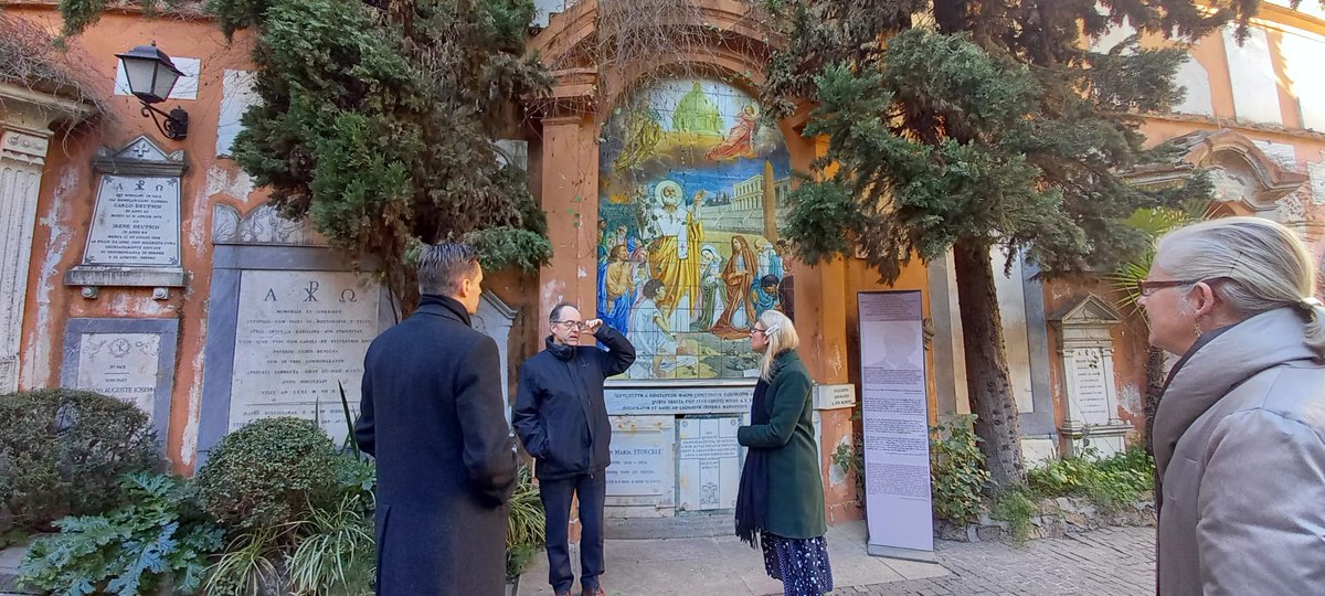 #OTD in 1898 an Irish hero was born.  Monsignor Hugh O' Flaherty saved over 6000 lives in nazi-occupied Rome during WWII. 
Amb Collins recently visited the Collegio Teutonico inside the Vatican, where Mons. Hugh resided during the war and viewed the plaque to honour his memory.