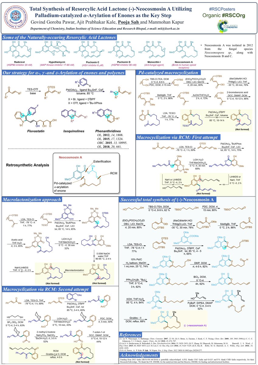 #RSCposter #RSCOrg Total Synthesis of Resorcylic Acid Lactone ent-Neocosmosin A utilizing Palladium-catalyzed α-Arylation of Enones as the Key Step