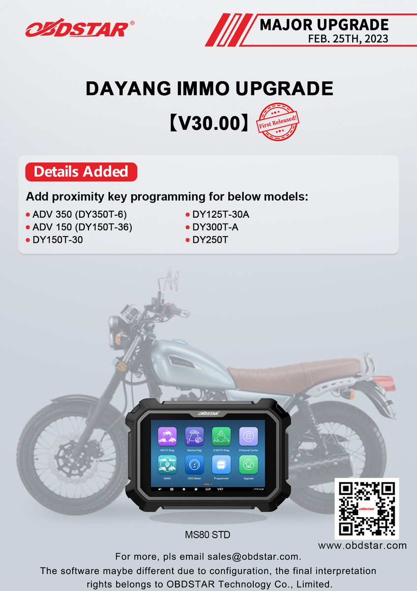 #OBDSTAR #Motorcycle #IMMO
#FirstReleased
DAYANG IMMO UPGRADE【V30.00】

#motorcyclescanner #scannertool #diagtool #motordiag #MS80STD #MotorcycleDiagnosticScanner #MotorcycleScannerTool #IMMOoff #KeyProgramming #KeyProgrammer #PincodeReader