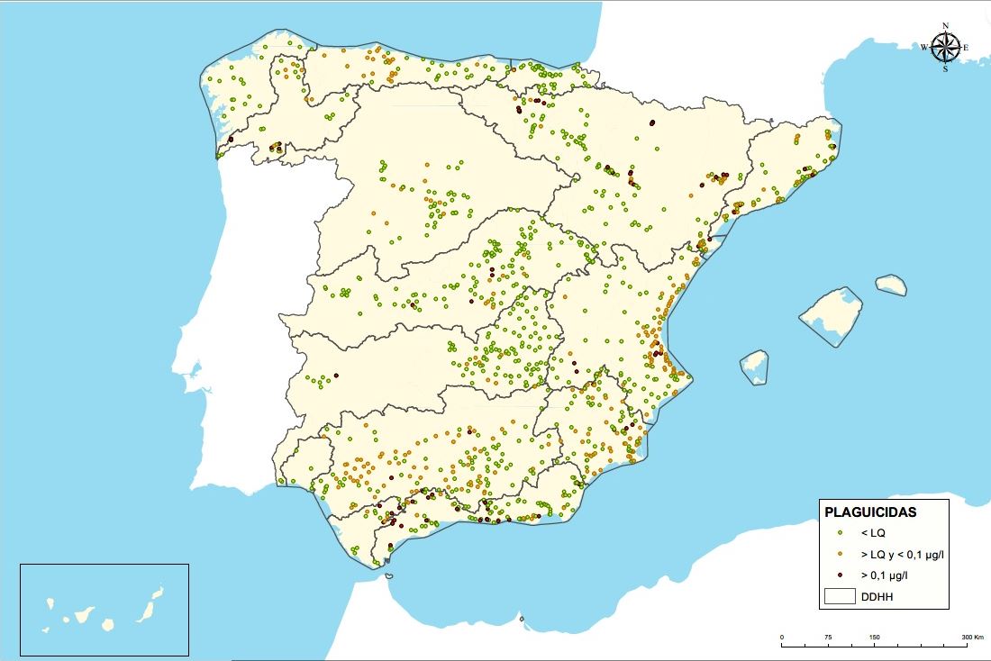 🧵Recientemente, @mitecogob publicó el diagnóstico de la #contaminación por #pesticidas 🌿 en #España 🇪🇸. 
🧶El mapa 🗺️ contiene información cartográfica relativa a la evaluación de los pesticidas en las #aguassubterráneas 💦 
 Siendo la @CHJucar una de las mayores afectadas.