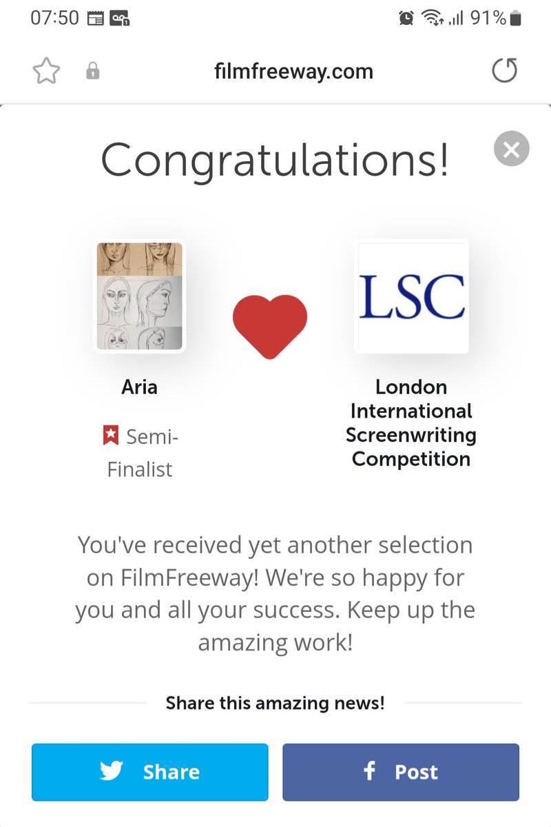 Thank you @LondonInternat5  
for selecting my script "Aria" as a semi finalist.

#shortfilm #London #scifi #horror #screenwriter
