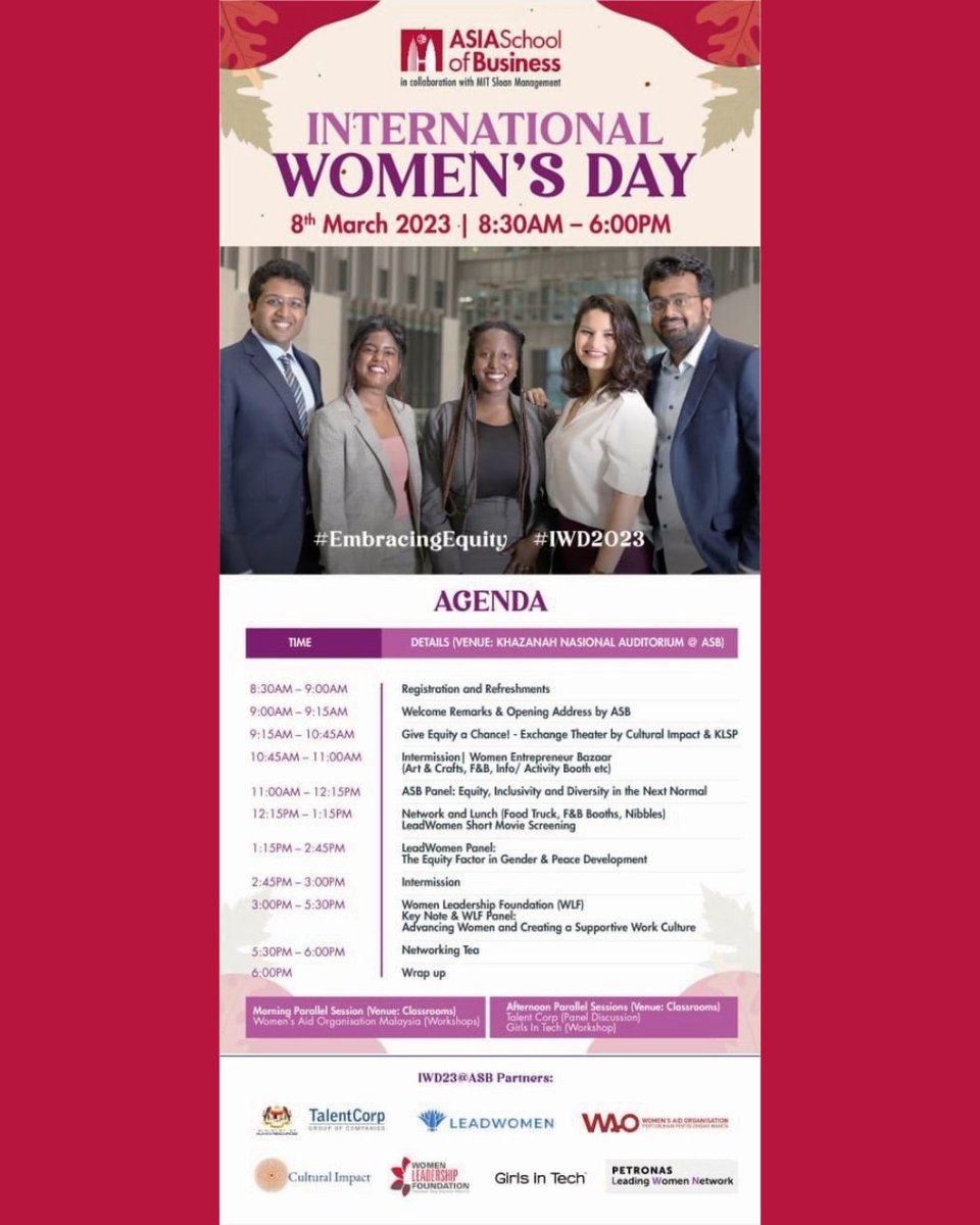 ▶️ #EmbraceEquity Festival IWD 2023, Track 1: #WomenInPeace

Join us at ASB, 8am - 5pm on March 8, this #InternationalWomensDay2023! 🔗 Register at forms.gle/Q963MPsmtSgU8L…