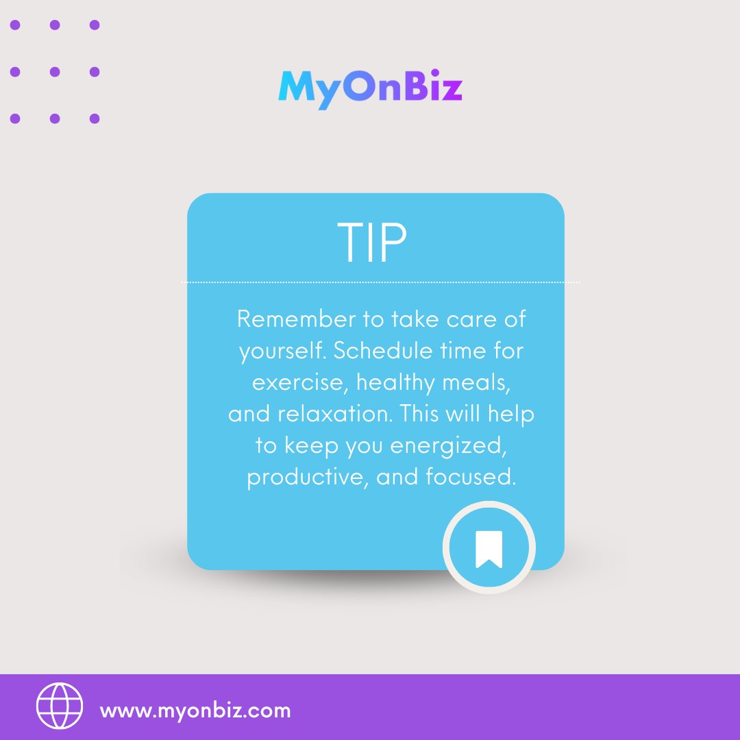 MyOnBiz's tweet photo. It can be all too easy to forget to take care of yourself when you're working from home. After all, you only have yourself to answer to, right? Wrong! Making sure to take care of your physical, emotional and mental health is important even when working remotely. 

#MyOnBiz https://t.co/ybWw9vLUIn