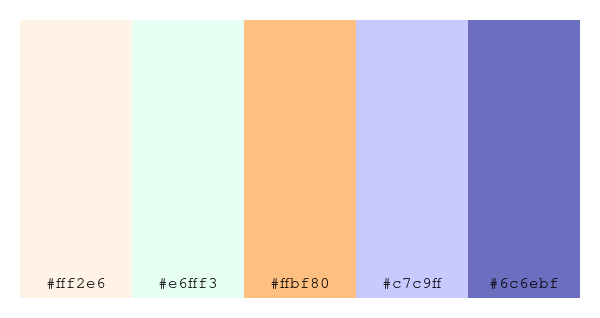 ColPaletteBot's tweet photo. Beep beep, here's a pretty color palette for you!
color-scheme.js parameters used:
- hue: 44
- variation: light
- colors: #fff2e6, #e6fff3, #ffbf80, #c7c9ff, #6c6ebf
Have a lovely day!
#twitterbot #colorpalette #colors #palette #prettycolors https://t.co/6Yoc8ZqudO