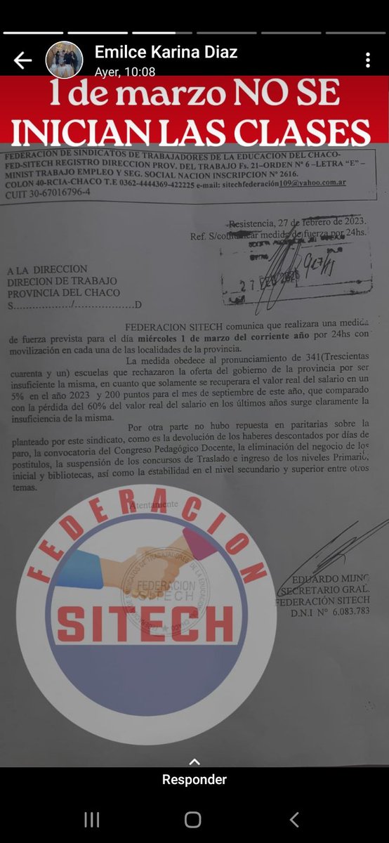 RobertoWendelr's tweet photo. @arribaarg las clases NO comienzan normalmente como dijo @alferdez . El presidente MINTIO  en Chaco. Los docentes no llegamos a la canasta básica https://t.co/1kYi9xSb6z