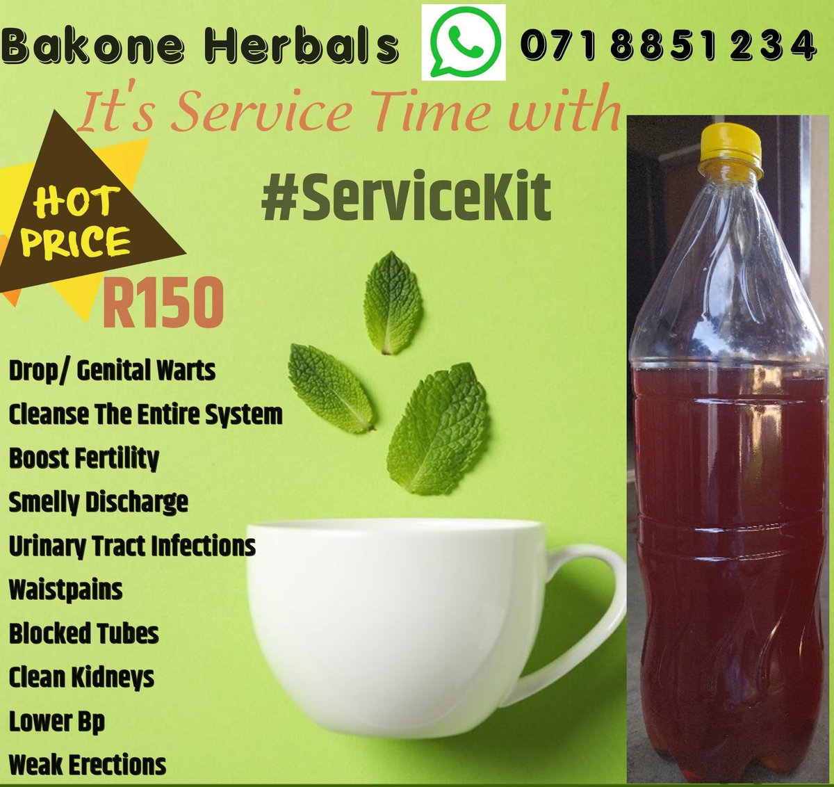 BakoneHerbals's tweet photo. Contact @BakoneHerbals to end the month of love ❤️ with a high note 🍆🍑💦

Mpesu for men is R30
Mpesu for ladies is R50
Service Kit Sachet is R50
Moringa powder is R50
Service Kit 2 litres is R150

Whatsapp 0718851234
Nationwide delivery 🚚
Venda Vusi Queen Lolly Yaya Slik Talk https://t.co/c0Cb1oDChP