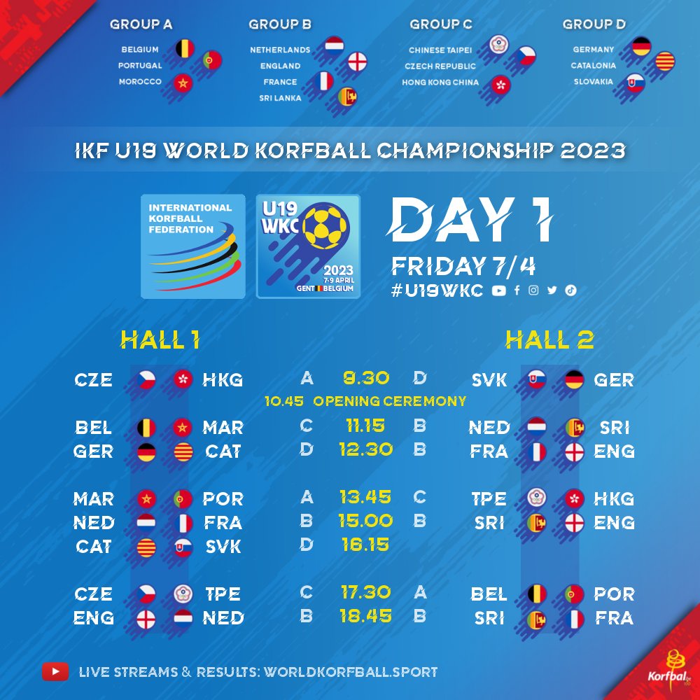 korfball's tweet photo. MATCH SCHEDULE | IKF U19 World Korfball Championship 2023 🌍 #13countries #1cup #1worldchampion
🏆 IKF #U19WKC 2023
📍 7-9.4.2023 | Gent, 🇧🇪 Belgium
📰 https://t.co/Qw841FP40x
📺 https://t.co/0pGwlmLhj3
#korfball #korfbal #corfebol #korfbol #corfbol #КОРФБОЛ #合球 #コーフボール https://t.co/t6p06Tj0eb