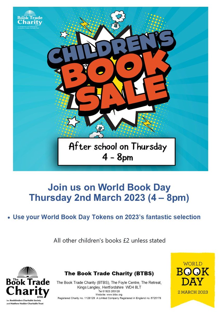 Join us for our Children's Book Sale on World Book Day! Thursday 2nd March 4pm - 8pm