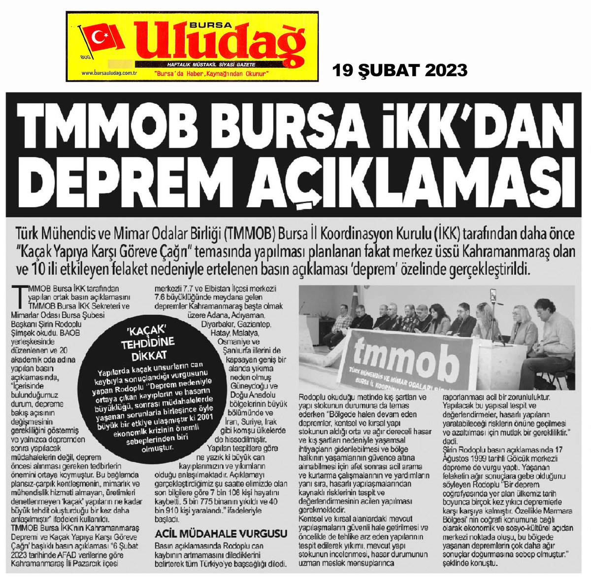 MOBursaSubesi's tweet image. BASINDAN HABERLER...

#deprem #kent #tespit
@TMMOB1954 @MimarlarOdasi_T @BursaMimarTV