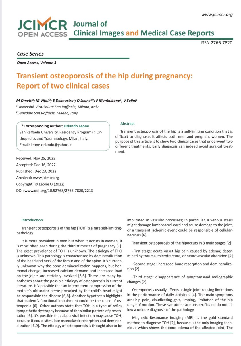 Transient osteoporosis of the hip during pregnancy: report of two clinical cases.                                       jcimcr.org/pdfs/JCIMCR-v3…