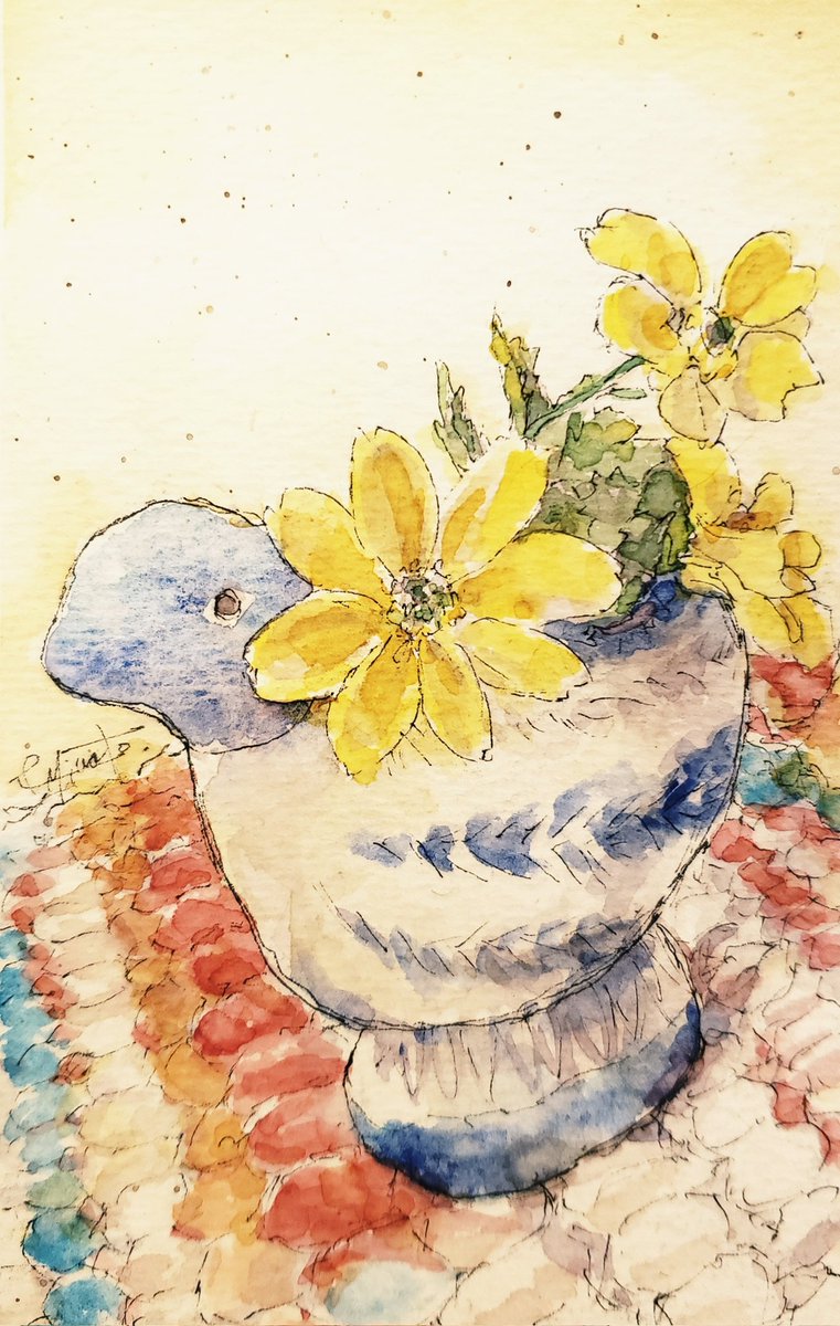 販促品製作 絵画 。原画【レジャーの午後~海辺の花瓶に咲く花