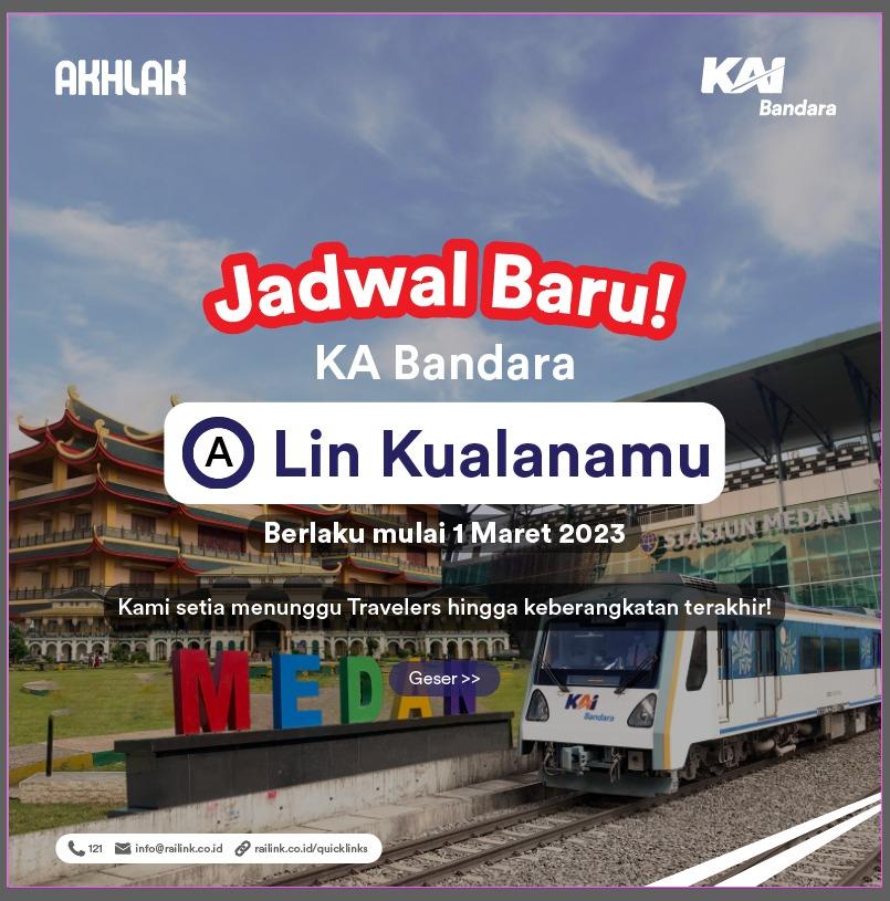 KAIBandara's tweet photo. Hi, #Travelers

Berikut jadwal KA Bandara Kualanamu Medan
yg berlaku mulai tanggal 1 Maret 2023,

KA Bandara Kualanamu melayani penumpang dengan  relasi  dari Stasiun Kualanamu menuju Stasiun Medan dimulai dari pukul  07.20WIB s.d 20.30 WIB. (1/2) https://t.co/tqW2t2FWO5