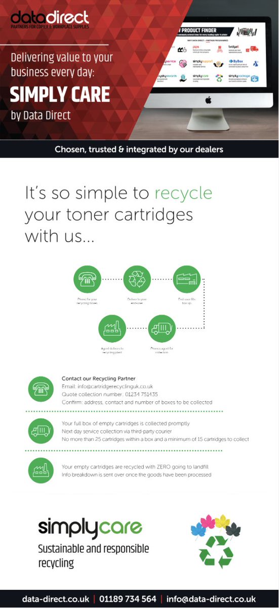 It’s so simple to recycle your #toner cartridges with Data Direct - delivering value to your business every day.
Your empty cartridges are recycled with ZERO going to landfill.
data-direct.co.uk/partner-progra…
#datadirect #sustainability #environmentalsustainability