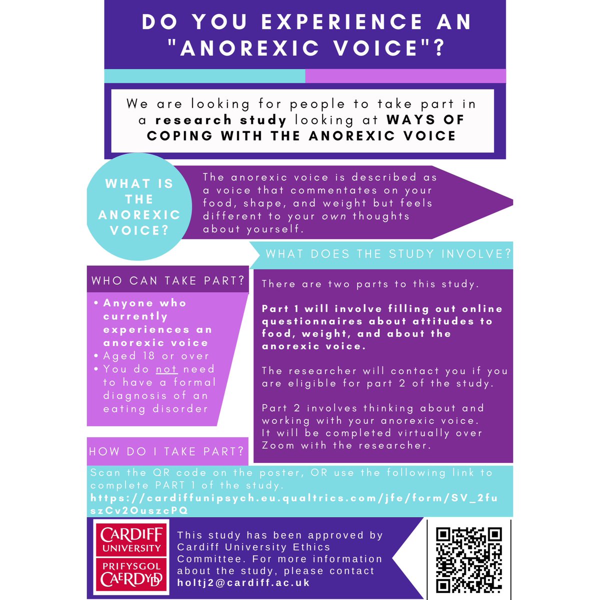 this #EDAW2023 i am looking for #research participants with #eatingdisorders to understand ways of #coping with the #anorexicvoice please see poster for details and click here for part 1 - cardiffunipsych.eu.qualtrics.com/jfe/form/SV_2f…