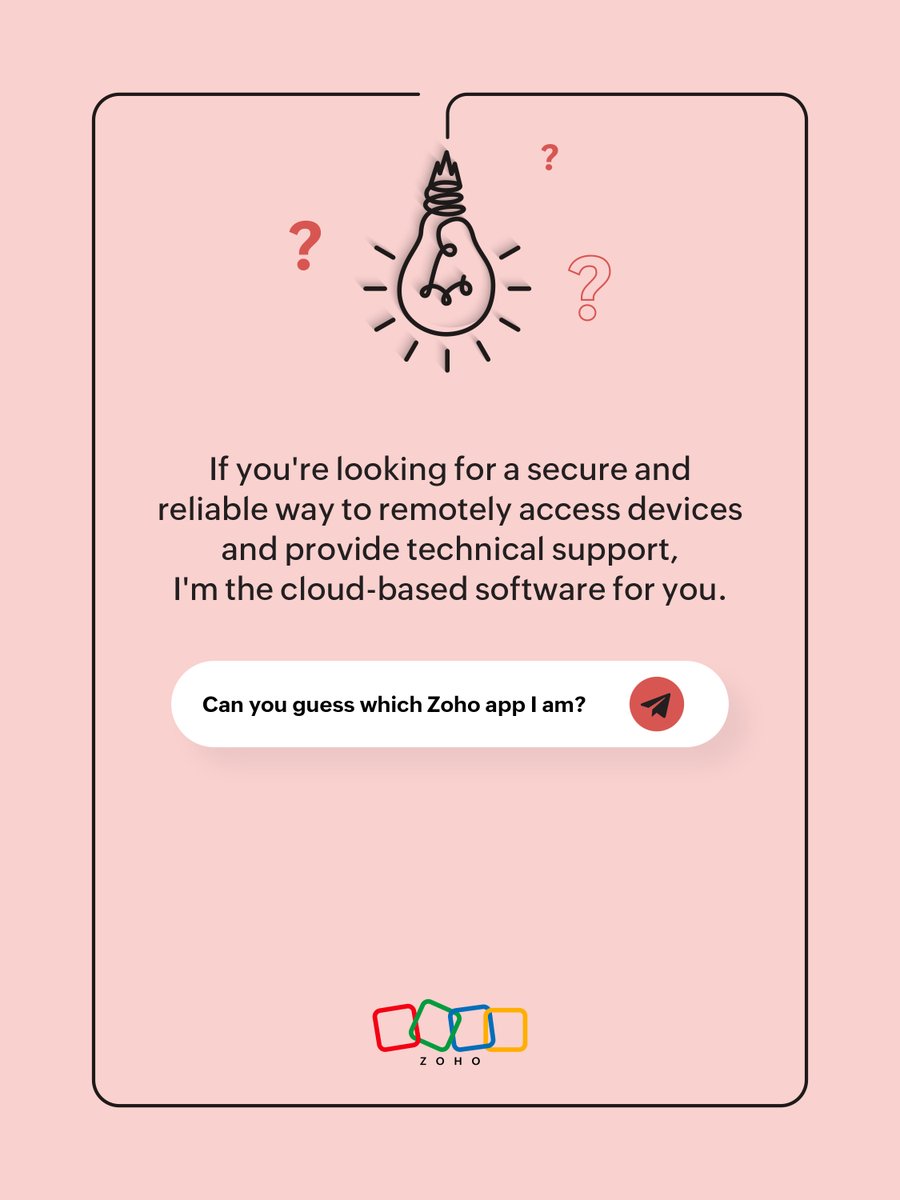 ZohoAfrica's tweet photo. Ready for a brain teaser? Gather your team and tag the person who loves a good challenge.
Let’s see who can solve this Zoho riddle in a minute!
#Zoho #ZohoApps #DoMoreWithZoho https://t.co/ojLrkdlyGk