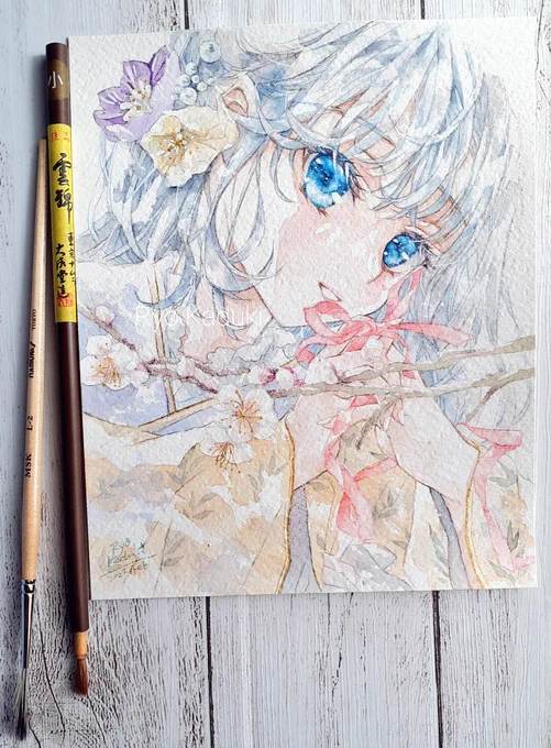 2月は月始めにもう1つ展示に出展していました「百花の魁」展ではありがとうございました#透明水彩 