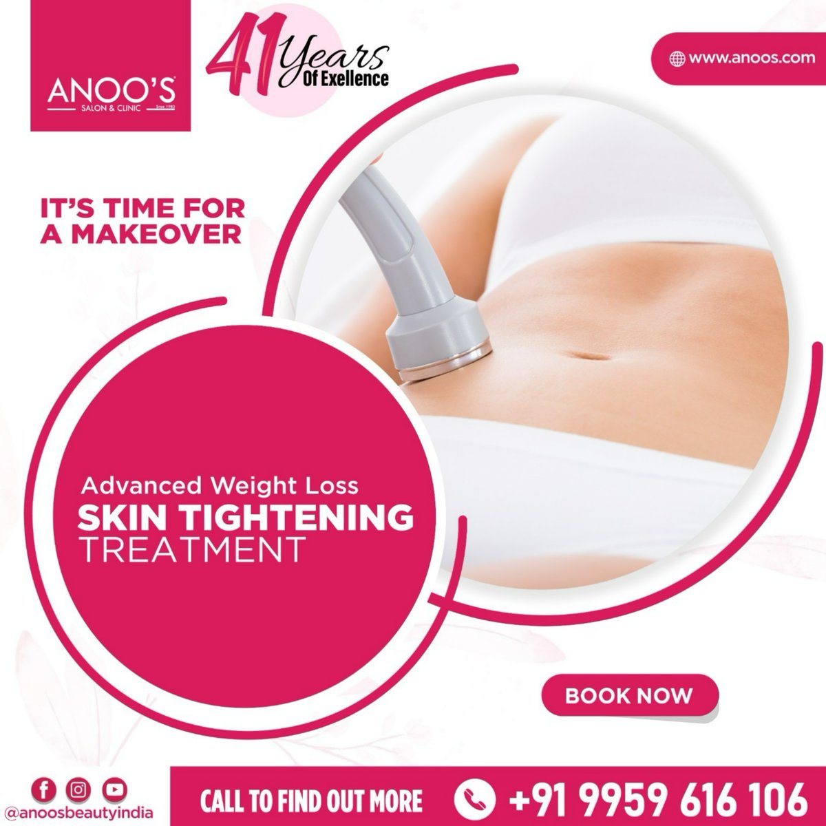 AnoosIndia's tweet photo. Looking for a non-surgical way to tighten your skin and rejuvenate your appearance? Check out Anoos' Advanced Skin Tightening Treatment!

👉Book Your Appointment Today👈
For Enquiries Call Us:-9959616106 

 #Anoos #SkinTightening #AdvancedBeautyTreatment #Weightloss #makeove https://t.co/nYflcCs9Je