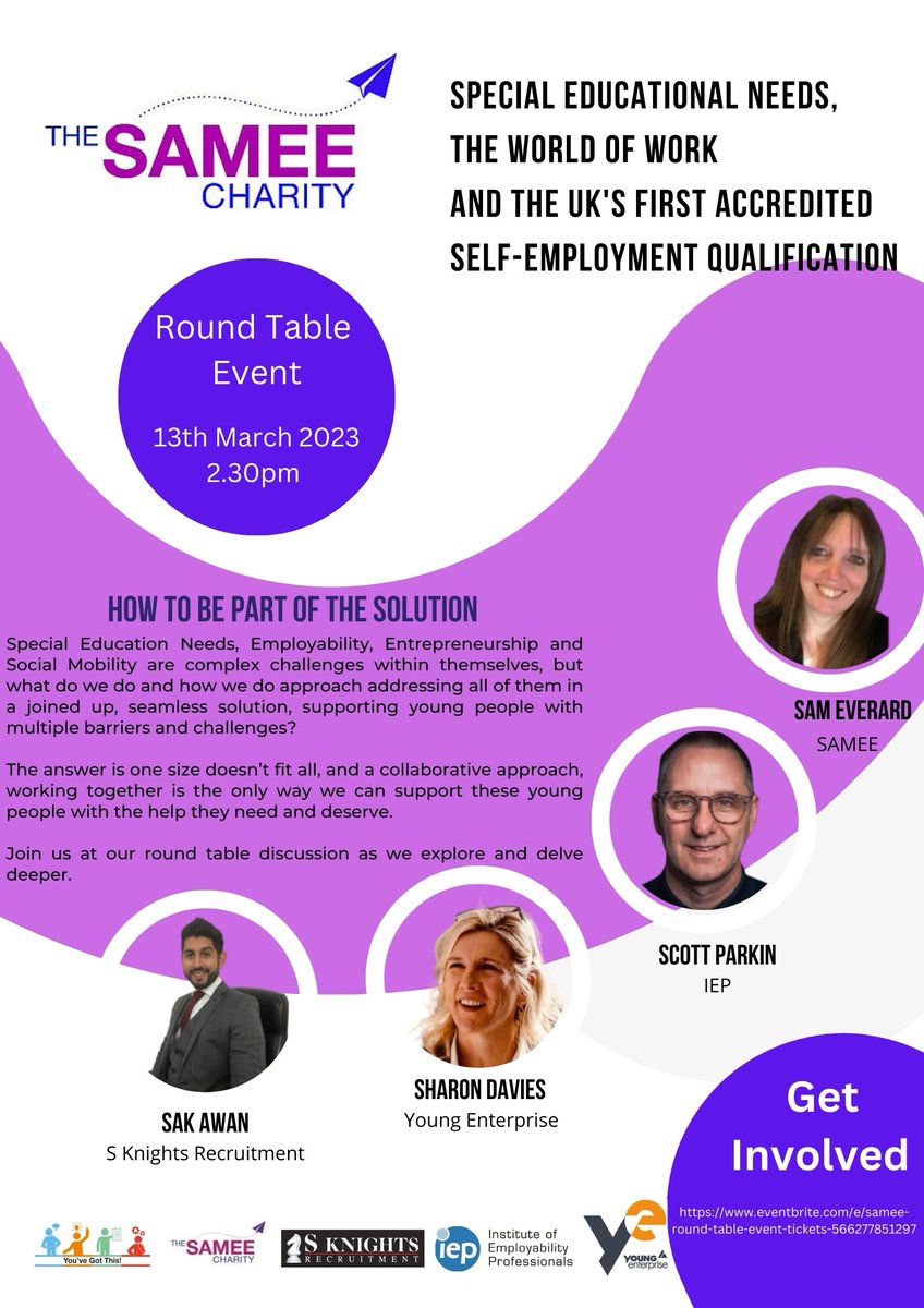 Don't forget to book your tickets to our round table event :)

eventbrite.com/e/samee-round-…

<a href="/youngenterprise/">Young Enterprise</a> <a href="/SKnightsRec/">S Knights</a> <a href="/IepInfo/">Institute of Employability Professionals</a>
