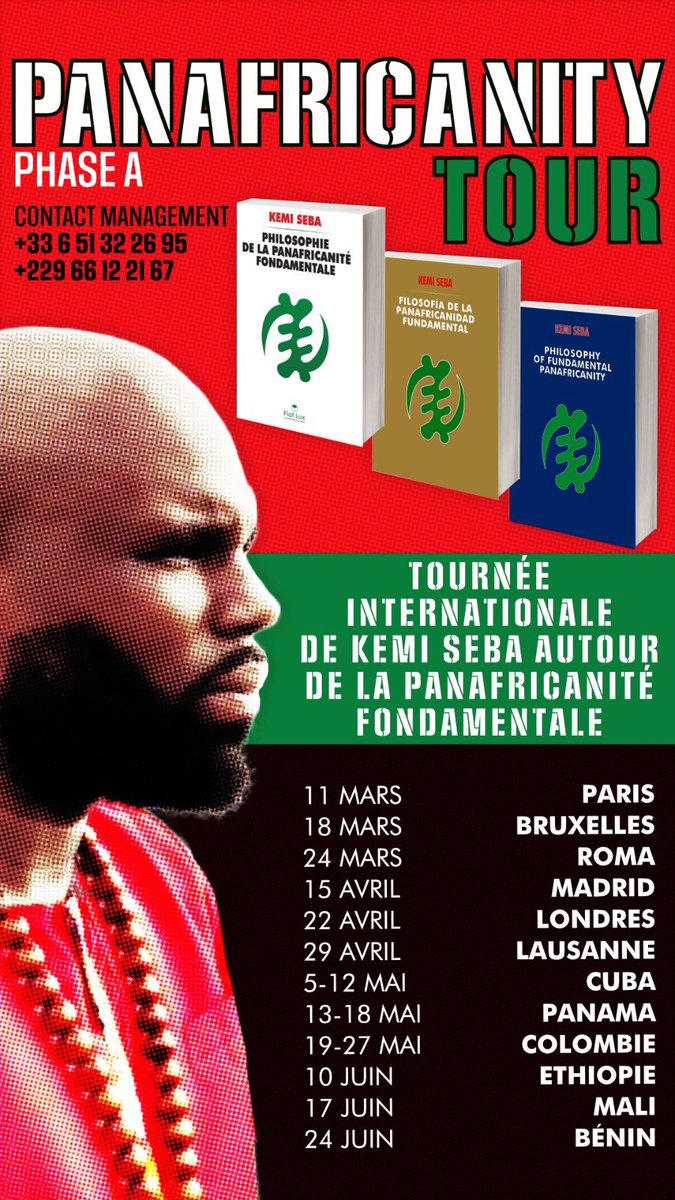 KemiSeba1's tweet photo. [PANAFRICANITY TOUR , PHASE 1]
Tournée mondiale de Kemi Seba contre la negrophobie et pour la propagation de la panafricanité fondamentale.
Les persécutions des Noirs en Occident, dans le monde Arabe , en Asie et ailleurs y seront exposées, et des solutions pratiques ,proposées. https://t.co/zQ1SVJKJzh
