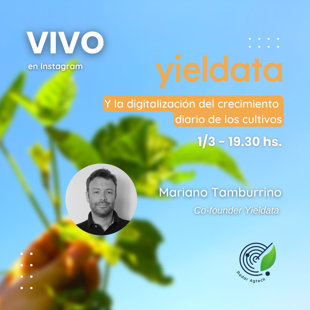 🥁 VIVO en IG 🥁 junto a <a href="/yieldata/">yieldata</a> 🌱🚀

YielData digitaliza el crecimiento diario de los cultivos. Permite caracterizar la producción histórica de cualquier lugar, identificar estrategias, generar indicadores y pronosticar los resultados 💥🌾

No te olvides de agendarlo 😉🗓️