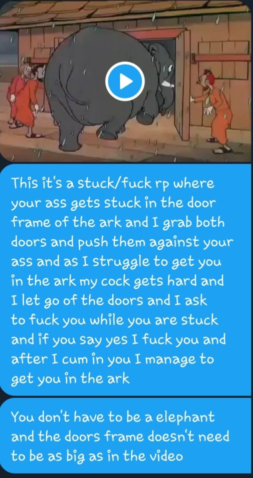 lilly_herm311's tweet photo. Anyone up for a stuck/fuck rp bit like in the video? You don't have to be a elephant or as big as one as the door frame can be smaller and dosent have to be a ark or a train. https://t.co/svjHFh79Gj
