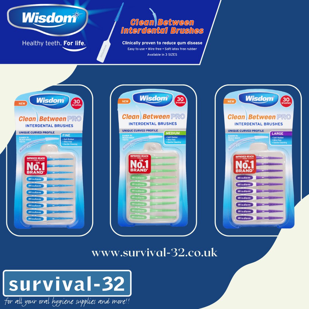 survival32's tweet photo. Wisdom Clean Between PRO brushes are a great solution for cleaning between the teeth. They come in three sizes; Fine, Medium and Large.

#wisdom #cleanbetween #interdental #brushes #gumcare #oralcare #offer #dental #dentalhealth #dentalpractice #health #brush #offers #dentalcare https://t.co/rWoglgaqLZ
