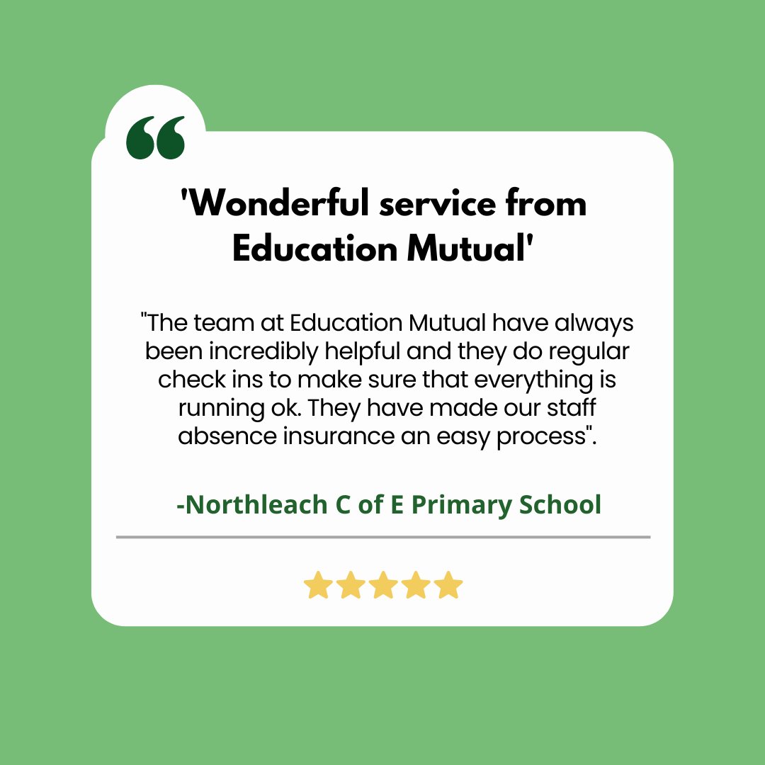 EducationMutual's tweet photo. It's #EMFeefoFriday!π
This week, #EducationMutual received a 5π recomendation from one of our member schools!
Our Relationship Mangers regularly check in with you to ensure that you are happy and that everything is in order with your claims!
#StaffAbsenceProtection!π https://t.co/S9rWsOBTl8