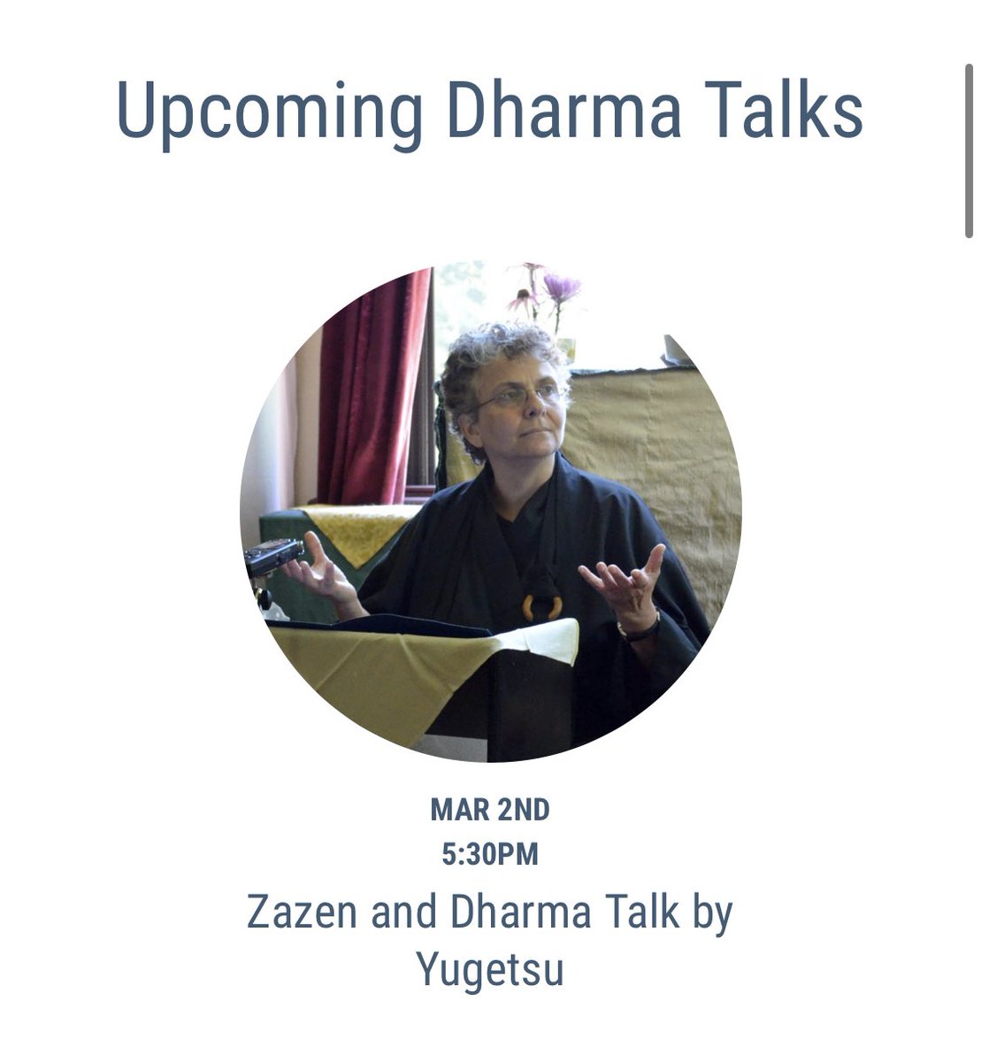 Our regular weekly schedule includes dharma talks on Sunday mornings and Thursday evenings. Join us online or in person in NYC. villagezendo.org