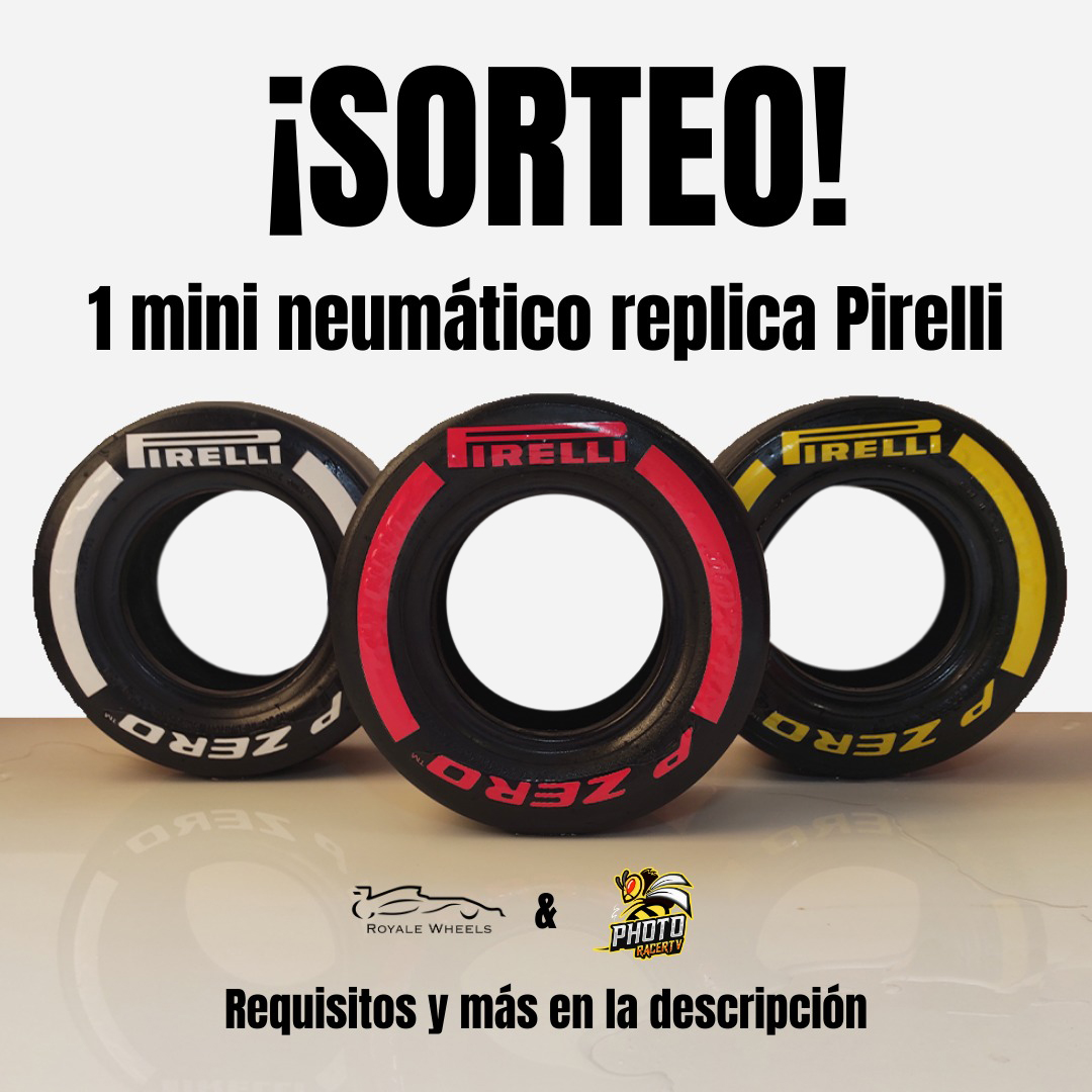 PhotoRacerTV 🐝 (@photoracertv) on Twitter photo ¡SORTEAZO!
1 mini neumático replica* Pirelli, a escoger color.
Requisitos:
✅Seguir a <a href="/Royale_Wheels/">Royale_Wheels</a> y @PhotoRacerTV.
💚Me gusta y RT a este tweet
*Medidas 25cm diámetro (rueda delantera de kart). Envío gratis. Ámbito nacional (Anuncio ganador 7/3/22 instagram.com/royale_wheels/) ¡SORTEAZO!
1 mini neumático replica* Pirelli, a escoger color.
Requisitos:
✅Seguir a <a href="/Royale_Wheels/">Royale_Wheels</a> y @PhotoRacerTV.
💚Me gusta y RT a este tweet
*Medidas 25cm diámetro (rueda delantera de kart). Envío gratis. Ámbito nacional (Anuncio ganador 7/3/22 instagram.com/royale_wheels/)