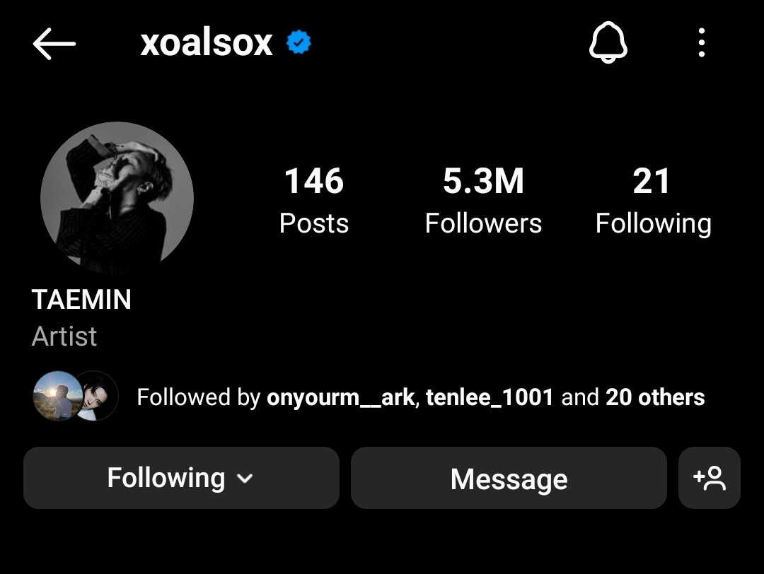 Taemin has updated his Instagram profile.

🌻 He changed his user name to "Xoalsox"
👉 He also removed SM entertainment from his Bio

instagram.com/lm_____ltm/

#SuperM <a href="/SuperM/">SuperM</a> #Taemin