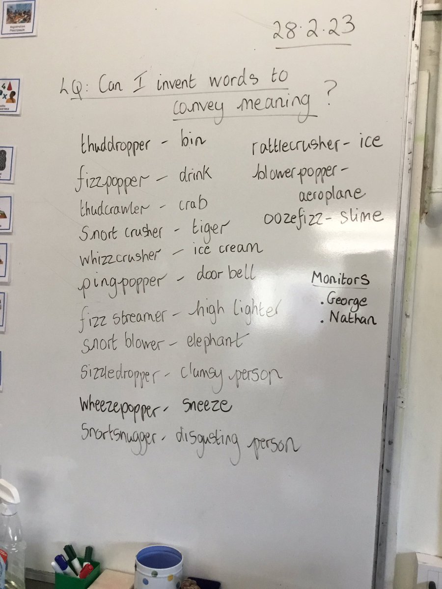 We are studying Ronald Dahl in River Class and exploring his clever use of language. Check out these fantastic words that we have invented!