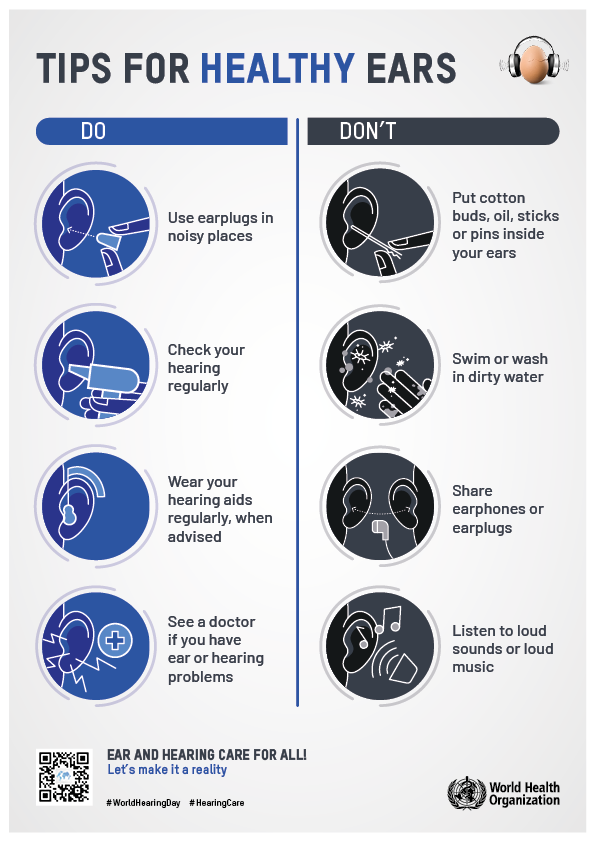 On #WorldHearingDay the World Health Organisation recommend the following tips for healthy ears 👂

#hearingcare <a href="/WHO/">World Health Organization (WHO)</a>