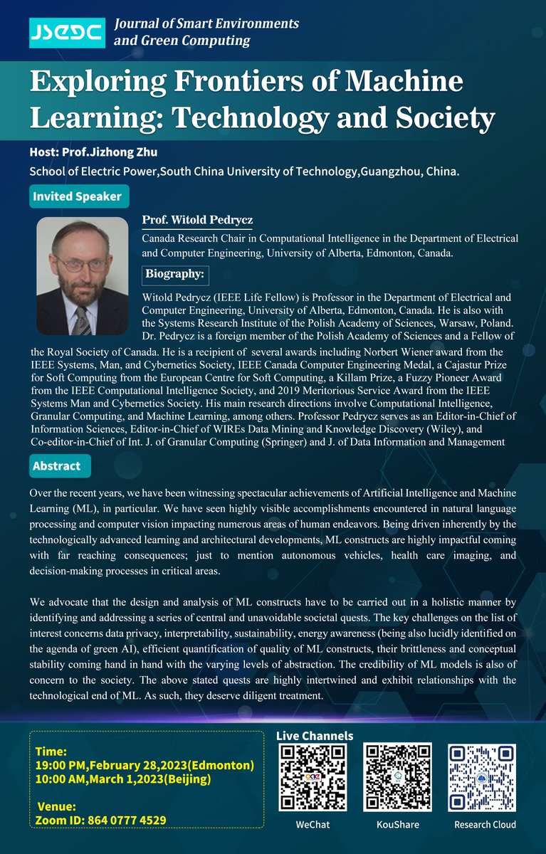 JSEGCJournal's tweet photo. The 1st online webinar of JSEGC journal has started, please hurry up if you have not entered the room
@EmailZita @lumalo1970 @HamidoFujita
@JunChenLab @josepmguerrero
Topic:Exploring Frontiers of Machine Learning: Technology and Society
Channel: https://t.co/fYF4TbFN6f https://t.co/dnKkoeItMg