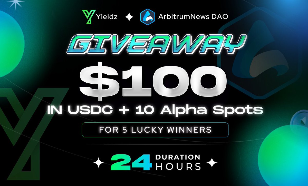 ArbitrumNewsDAO's tweet photo. 📰 COLLAB GIVEAWAY 📰

We're giving away $100 + 10 WL to 10 #arbinauts 

To enter:
🧪 Follow @Yieldz_protocol &amp; @ArbitrumNewsDAO
🧪 Rt and like 🔁❤️
🧪 Tag 3 frens
🧪 Join https://t.co/4zhjFReEpA &amp; https://t.co/PCBDkUTJNj

⏰ Winners draw in 24 Hrs!

#Arbitrum #Giveaway https://t.co/4IPoqJ6ur9