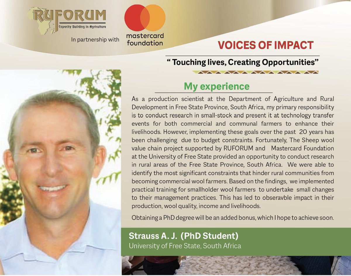 FaithChela5's tweet photo. Exciting to see the impact of the #RUFORUM program in supporting individuals to pursue their education and gain valuable agriculture skills. These individuals are not only transforming their own lives,but also contributing to the development of communities @McfChs @MastercardFdn https://t.co/6H2gUgnc9Q
