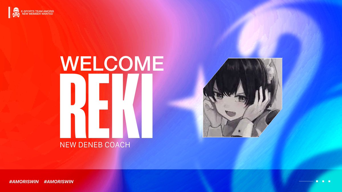 Clan_AMORIS's tweet photo. ◤AMORIS DENEB-coach◢
この度、AMORIS DENEB(@AmorisDeneb )に『reki』コーチ(@elugra_)が加入しましたので、ご報告させて頂きます。

『reki』コーチが加入し、DENEBが更に強くなることを期待しています👊

��後ともDENEBの応援をお願い致します🌟

#AMORISWIN
画像制作： @Pinoxo_ https://t.co/DyH4Fs3Lpl