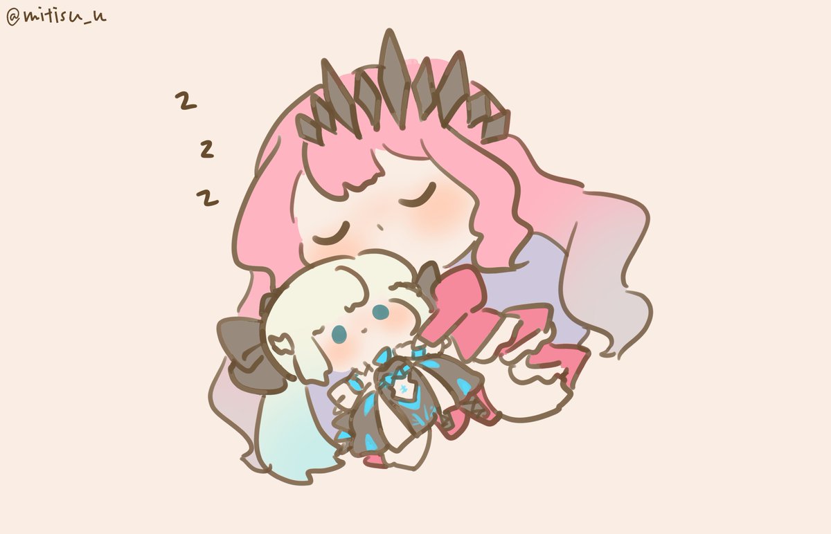 fairy knight tristan (fate) ,morgan le fay (fate) zzz sleeping closed eyes chibi pink hair long hair character doll  illustration images