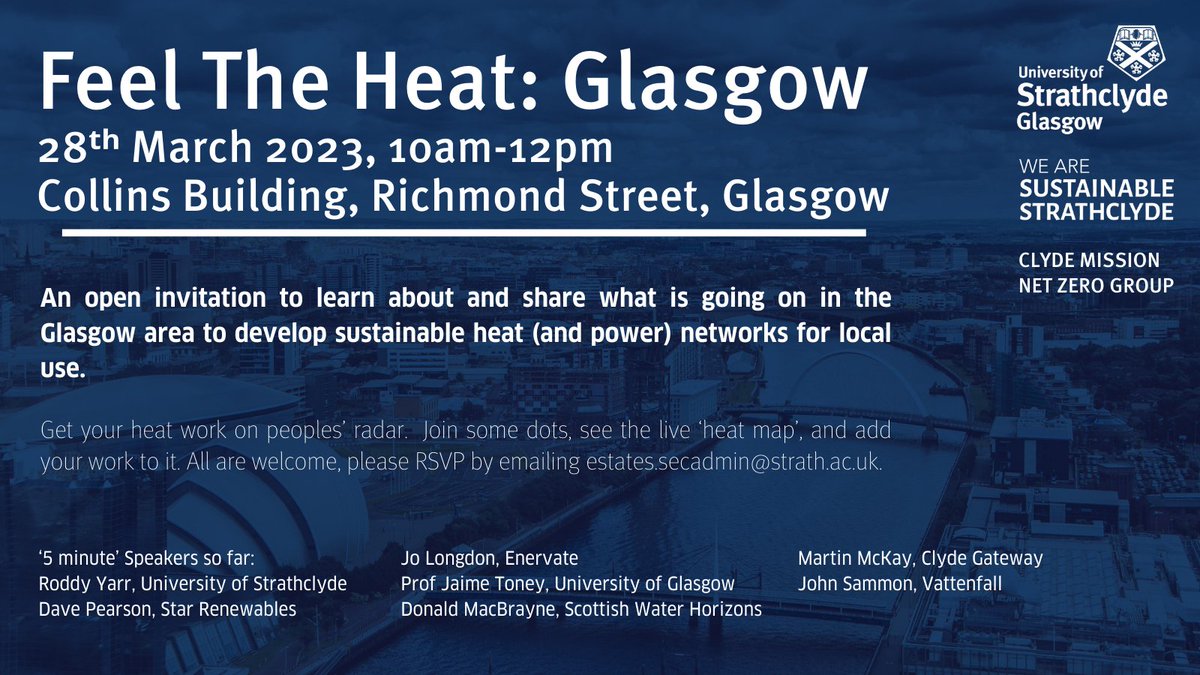 roddyyarr UoG (@roddyuog) on Twitter photo If you want to know about and share your work on heat (and power) projects in Glasgow City and Region, this could be for you. The 'Feel the Heat Glasgow' event happening next month <a href="/UniStrathclyde/">University of Strathclyde</a> If you want to know about and share your work on heat (and power) projects in Glasgow City and Region, this could be for you. The 'Feel the Heat Glasgow' event happening next month <a href="/UniStrathclyde/">University of Strathclyde</a>