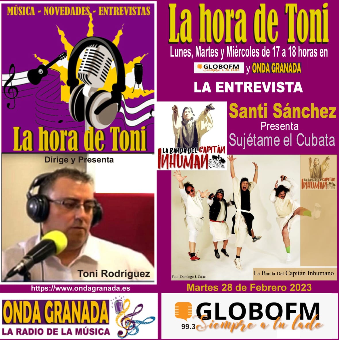 SantiInhumano's tweet photo. Hoy, #DiadeAndalucia desde #Andalucía en #ondagranada y #globofm #lahoradetoni @GloboFM993 @OndaGranada 
#labandadelcapitaninhumano #santisanchez #gira #35aniversario #sujetameelcubata 
#Onfire #DiadeAndalucia https://t.co/9Vik83xYkq