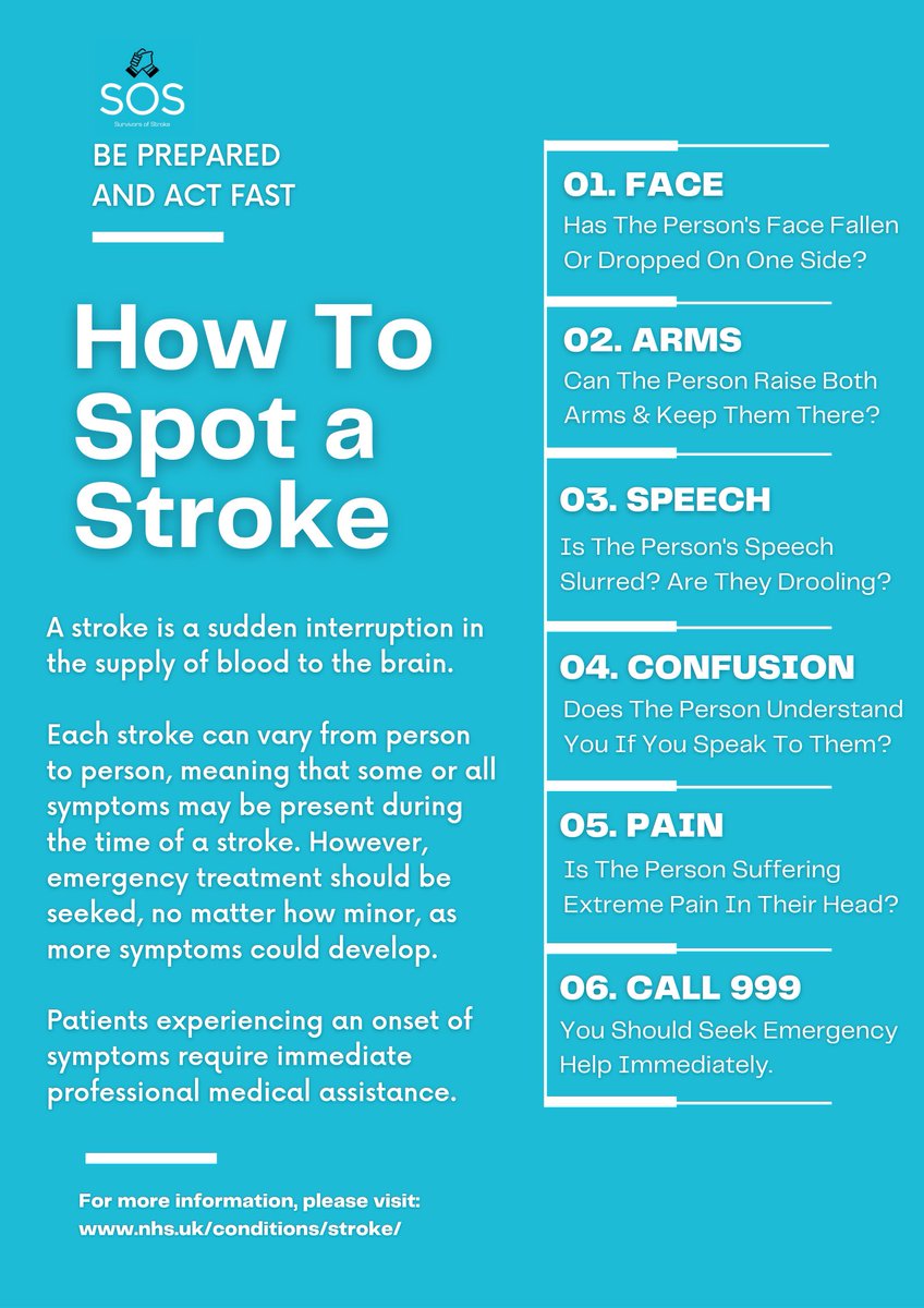 CAN YOU SPOT THE SIGNS OF STROKE 🧠🩸🚑???? 

If you or somebody you know is experiencing ANY signs of stroke, you should contact your local emergency services immediately ☎️📱

#SOSHereForYou #NeverGiveUp