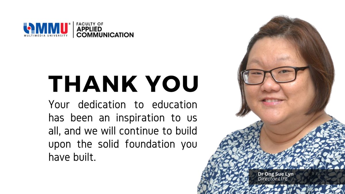 facommu's tweet photo. The Faculty would like to express our sincere gratitude to Dr Ong Sue Lyn (Nina) for her invaluable contribution to the Faculty of Applied Communication. Dr Nina's leadership and dedication have been instrumental in shaping the faculty into what it is today. https://t.co/WxPO0DgdVe