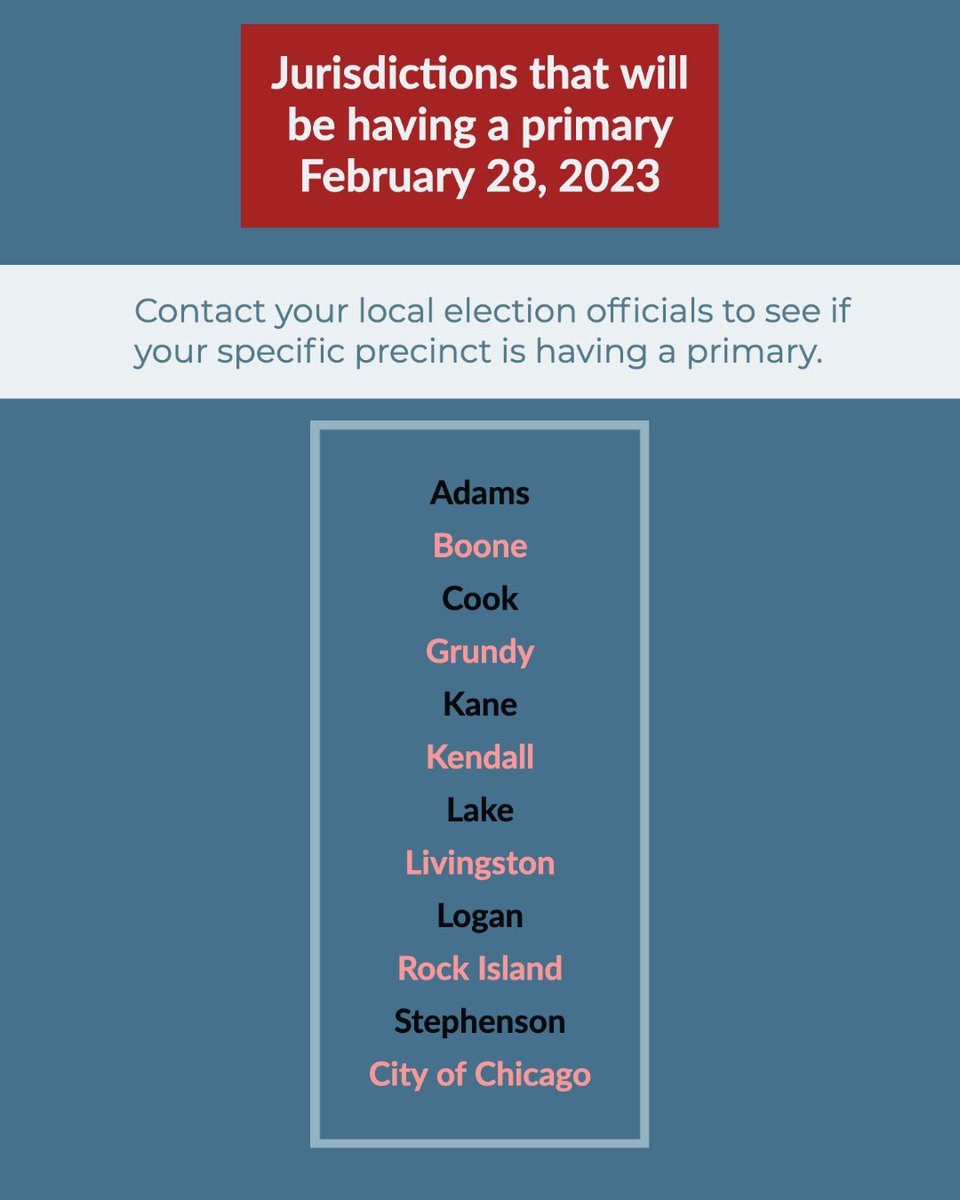 illinoissbe's tweet image. 🚨 The following jurisdictions are holding a Consolidated Primary Election today🚨