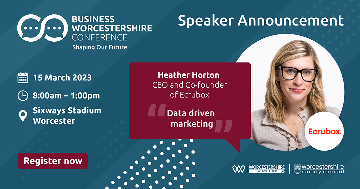 📢 We are delighted to announce our final speaker for the Business Worcestershire Conference is Heather Horton, CEO and Co-Founder of <a href="/ecrubox/">ecrubox</a> 

Join Heather to discuss 'Data Driven Marketing'.

👉 bit.ly/BWCMARCH15 
@WBCUpdates  #BusinessWorcConference23 #Marketing #Sales