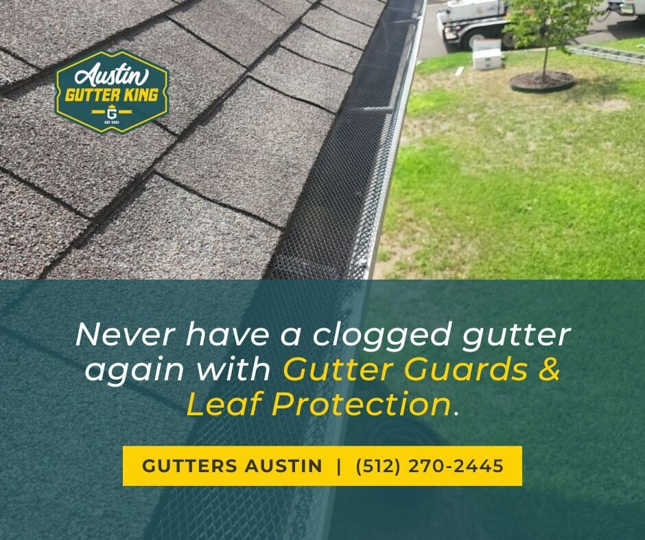 ATXGutterKing's tweet image. No more cleaning out gutters❗ Leaf protection with a gutter guard solution is integral to creating a solid gutter 🏡system. Call☎️(512) 270-2445 today to learn more about our gutter guard and leaf🍂 protection system. bit.ly/3dzIceB #gutters #leaf #protection