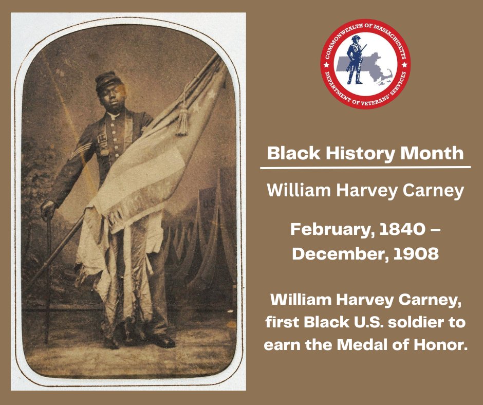 #DYK the 1st African American awarded the Medal of Honor was from MA? SGT William H. Carney from New Bedford was assigned to the 54th MA Infantry Regiment & awarded the MoH for his selfless actions during the Charge on Fort Wagner. 💻ow.ly/o6eT50N3FIK #BlackHistoryMonth