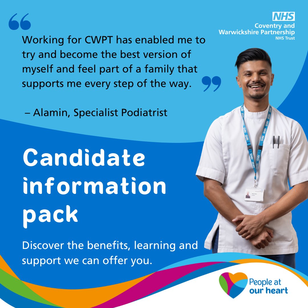 Our candidate information pack covers everything you need to know about joining #TeamCWPT, including:

-Benefits, learning and support 
-Living in Coventry, Warwickshire & Solihull
-Application hints & tips 

Find out more: bit.ly/3kivFjp