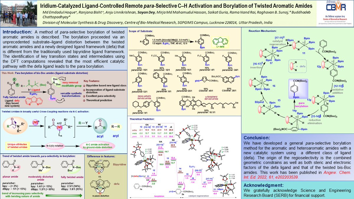 Happy to share our work in #RSCPoster Twitter Conference 2023 entitled ''Iridium-Catalyzed Ligand-Controlled Remote para-Selective C-H Activation and Borylation of Twisted Aromatic Amides'', published in 
<a href="/angew_chem/">Angewandte Chemie</a>
Happy to discuss. #RSCOrg #RSCCat <a href="/RoySocChem/">Royal Society of Chemistry</a>
<a href="/ChattopadhyayL1/">Chattopadhyay Group</a>
